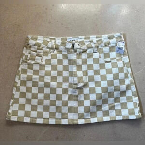 NEW Tilly's RSQ  Tan & White Checkered Denim Skirt Size 26